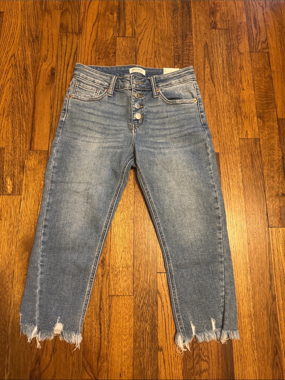 Artemis Design Co. Distressed Cropped Button-Fly Jeans - Light Blue